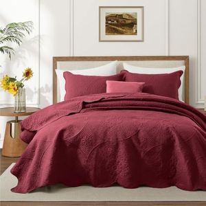 MOONLIGHT20015 10 Pack Queen Quilt Bedding Set (90" x 96") - Bulk Wholesale for Hotels, Guest Bedroom & Airbnbs - Lightweight Microfiber Reversible Floral Embossed Quilts Bedspreads (Burgundy)