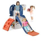 BIERUM 4 in 1 Toddler Slide, Slide for Toddlers Age 1-3 with Basketball Hoop and Ball, Slide for Kids, Indoor Outdoor Backyard Playground Climbing Theme Baby Slide Toy