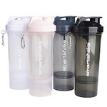 Smartshake Slim 4-Pack Protein Shaker Bottle 400 ml | 13.5 oz – Storage Included - Leakproof Screw-on Lid - BPA Free – Unisex - (Black, White, Stormy Gray, Cotton pink)