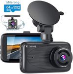 Dash Cam Front and Rear with 64GB Card, Milerong 1080P FHD Dashcam Front and Rear Camera, 3" IPS Screen Front and Rear Dash Camera for Cars with Night Vision,G-Sensor,Loop Recording,Parking Monitor