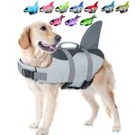 EMUST Dog Life Jacket Shark, Ripstop Dog Lifesaver Vests with Rescue Handle for Small Medium and Large Dogs, Pet Safety Swimsuit Preserver for Swimming Pool Beach Boating (M, Grey)