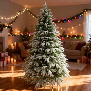 8ft Lapland Fir Flocked Christmas Tree – Snowy Artificial Holiday Decor