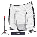 ZELUS 7x7ft Baseball Softball Practice Net | Portable Baseball Net with Tee, 2.8" 16oz Weighted Baseball and Carry Bag for Batting Hitting and Pitching (Black)