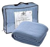 HILLFAIR 100% Soft Premium Combed Cotton Thermal Blanket– Twin Blankets – Soft Cozy Warm Cotton Blanket– Bed Throw Blanket– Twin Bed Blankets– All Season Cotton Blankets– Blue Twin Cotton Blankets