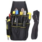 BAIGIO Tool Pouch Canvas Small Pocket Tool Bag with Adjustable Nylon Belt for DIY Electricians Carpenters Joiner Builders (Black)