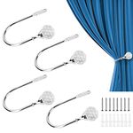 Shoze 4Pack Crystal Curtain Holdback Hook Metal Crystal Ball U-Form Wall Mounted Curtain Tie Backs Hooks Decorative Drapery Holdbacks for Window Curtains Shower Curtains Towels With Screws