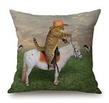 Decorative Cat Pillow Covers 18 x 18, The Cat Cowboy on a Horse Decor Flower Throw Pillow Covers Linen Cushion Case for Living Room Couch Sofa Patio Outdoor Home Decor