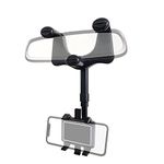 EYUVAA LABEL Car Rearview Phone Holder Multifunctional 360° Adjustable & Retractable Rearview Mirror Mount Universal Phone Stand for Car Compatible with All Smartphones (Black)