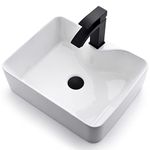 White Rectangle Ceramic Bathroom Vessel Sink, Luckyhorse 19x15 Porcelain Art Basin Bathroom Vessel Sink Vanity Sink with Black Faucet and Drain LHAS1915HX