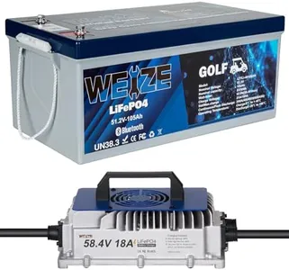 WEIZE 48V 105AH Golf Cart Bluetooth LiFePO4 Battery (Replace 6x8V GC8) with 48V 18A Lithium Batteries Charger, 200A BMS, Grade A Cells, Low-Temp Protection 650A/5S Peak Discharge Battery, FCC Listed