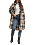 Sukany Women's Casual Lapel Wool Blend Long Plaid Shirt Button Down Long Sleeve Jacket Shacket Khaki S