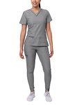 Adar Pro Flawless Plus Scrub Set for Women - Elevated V-Neck Top & Jogger Scrub Pants - P9600 - Heather Grey - M