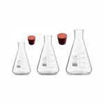 Bello Borosilicate 3.3 Glass Conical Flask - 50ml 100 ml & 250 ml with Graduation Marks and spot, Cork 2 combo of 5 products for school collage chemistry lab laboratory