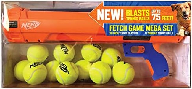 Nerf Dog Fetch Game Mega Set Dog Toy, Includes 20 Inch Tennis Ball Blaster and 12 Squeak Tennis Balls, Orange