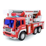 GizmoVine Fire Truck Toys, Fire Engine with Lights and Sounds, 1:16 Scale Friction Powered Firetruck, Birthday for Kids