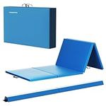 BalanceFrom All Purpose 4'x10'x2" Extra Thick High Density Anti Tear Gymnastics Gym Folding Exercise Aerobics Mats w/Sectional Floor Balance Beam, Blue