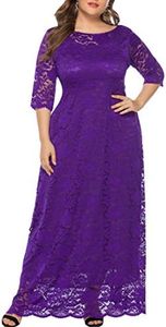 Eternatastic Womens Floral Lace 2/3 Sleeves Maxi Dress Evening Party Long Dress XL Purple