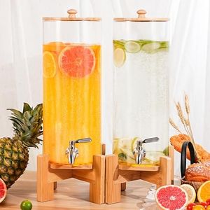 MOBYKE 2 PCS 1.6 Gallon Drink dispenser, Large Water Glass Beverage Dispenser With Wood Stand for Parties With Stainless Steel Spigot, Ideal for Lemonade,Juice, Tea, and Party Drinks