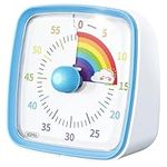 Yunbaoit Visual Timer with Night Light, 60-Minute Countdown Timer for Kids and Adults, Silent Classroom Timer, Pomodoro Timer with Rainbow Pattern for Home, School, Kitchen, or Office (Blue)