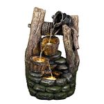 Litedeer Mystic Vintage Buckets Water Fountain with LED Lights Wishing Well Home 2-Tier Barrel Waterfall Art Décor for Garden Deck Porch Front or Backyard Patio outdoor Fountain Grey 22