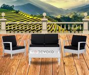 DEVOKO 4 Piece Outdoor Wicker All Weather Balcony, Indoor, Porch, Garden, Terrace Patio Furniture Set with Cushion (White & Black)