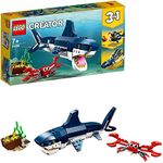 LEGO Creator 3in1 Deep Sea Creatures: Shark, Crab, Squid or Angler Fish Sea Animal Toys, Figures Set, Gifts for 7 Plus Year Old Girls and Boys 31088