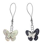 ONCRO® Lucky cute Dual Butterfly | Duo tone butterfly embossed Phone Charms metal Pendant aesthetic for girls women backpack hanging Keychain handy travel necklace bracelet (Translucent & Black)