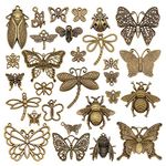 GraceAngie Wholesale 20 piece/pack Mixed Vintage Style Butterfly Animals Dragonfly Insects Charms Pendants for Necklace Bracelets Jewelry Making DIY Handmade (Vintage Bronze)