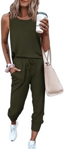 PRETTYGARDEN Women's Two Piece Outfit Sleeveless Crewneck Tops with Sweatpants Active Tracksuit Lounge Wear (Army Green,Medium)