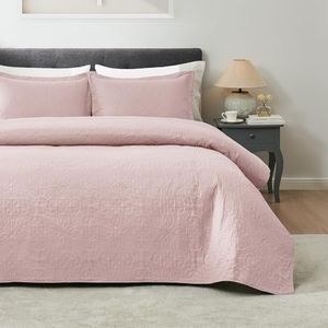 Hansleep Pink Quilt California King Size - Baroque Ultrasonic Summer Bedspread California King, Soft Lightweight Coverlet Bedding Set, 3 Pieces (1 Quilt, 2 Pillow Shams)