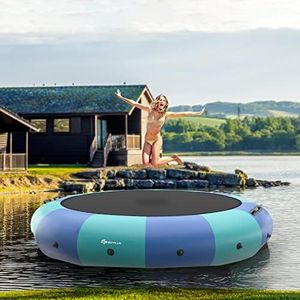 Goplus Inflatable Water Trampoline, 10FT/12FT/15FT Recreational Water Bouncer w/Electric Inflator, Rope Ladder, Mooring Ropes, Anchor, Adults Youth Bounce Swim Platform for Lakes, Pools