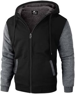 ZITY Men's Zip Up Hoodie Heavyweight Winter Sweatshirt Fleece Sherpa Lined Warm Jacket Black Gray