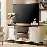 WAMPAT Farmhouse TV Stand with Sliding Barn Doors - Wood Entertainment Center for TVs Up to 65" with Storage Cabinets and Adjustable Shelves for Living Room, 58", White