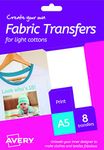 Avery HTT01 Printable Fabric Transfers for Light Cottons, 1 Transfer Per A5 Sheet