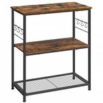 VASAGLE Kitchen Island Shelf, Baker's Rack, Microwave Oven Stand, with Metal Frame, 3 Open Shelves, 6 Hooks, 80 x 40 x 90 cm, Industrial Rustic Brown and Black KKI002B01