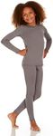 Thermajane Thermal Underwear for Kids Long Johns, Girls Thermal Underwear Set, Base Layer Kids Long Underwear (Grey, Medium)