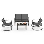 RELAX4LIFE Garden Furniture Set, 4 Pieces Outdoor Conversation Set with Loveseat, Glass Table and Armchairs, Metal Frame Patio Conservatory Furniture Set for Yard Poolside (With Rocking Function)