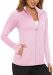 MAGCOMSEN Women's Sports Tops Shirts Breathable Quick Dry UPF 50+ Fitness Workout Gym T-Shirt Tops with Thumb Holes Light Pink