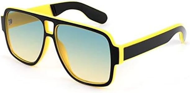 Karsaer Vintage 70s Style Aviator Sunglasses for Men Women Double Bridge Square Thick Retro Pilot Sunglasses K7123, Yellow, 52MM