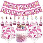 ETHORY 32 Pieces Princess Birthday Decorations Girls Pink Birthday Party Decorations Cake Insert Pops Pink Girls Birthday Banner Cupcake Balloon Decorations