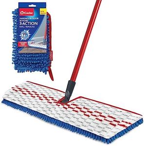 O-Cedar Hardwood Floor 'N More 3-Action Mop with 1 Extra Refill | Microfiber Mop with 3pc Handle | Use Wet or Dry, Red