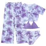 FEOYA Bikini Bathing Suit Kids with Cover Up Set Summer Beach Swimsuits 4 Piece Tropical Print Purple Swimming Costume Sun Protection Breathable Teenage Girls Swimwear Age 8