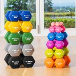 METIS Neoprene Hex Dumbbells | Essential Home & Gym Workouts with Colour-Coded Weights – Available in 17 pairs Options & Sets (Half Set + Rack)