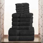 Superior Egyptian Cotton Solid Towel Set, Washcloths 13” x 13”, Hand Towels 20” x 30”, Bath Towels 30” x 55”, 10-Pieces, Black (900GSM 10 PC Set BK)