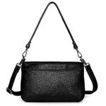 YALUXE Real Leather Shoulder Bag Medium Size Handbag Purse Multi Zip Pockets Crossbody Bags for Women Black