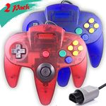 Tevodo N64 Controller, Upgraded Joystick Classic Wired Controller Compatible with N64 Console (Clear Red and Clear Blue)