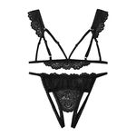 Plus Lingerie Hollow +Thong Women S-2XL Bra Underwear V-Neck Size Fashion Set plus Size Yes Daddy 4x Black