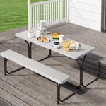 YITAHOME Picnic Table 6ft Heavy Duty Outdoor Picnic Table and Bench Resin Tabletop & Stable Steel Frame w/Umbrella Hole for Yard Patio Lawn Party Light Gray