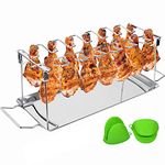 BESUNTEK Chicken Wing Leg Rack, Stainless Steel BBQ Chicken Drumstick Grill Rack with Drip Tray and anti-hot hand glove, Can Hold Up 12 Legs Wings Thighs Drumsticks for Grill, Oven and Charcoal Kettle