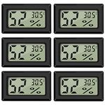 Thlevel Digital Temperature Humidity Meter Thermometer for House Mini Digital Thermometers Hygrometer and Humidity Gauge for Greenhouse/Cars/Home/Office Black (6 Pack - Square)